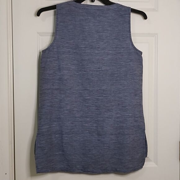 Ellen Tracy Gold Tasseled Half Zip Sleeveless Linen Blend Blouse Top Size Small - Picture 2 of 10